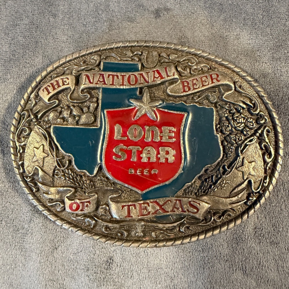 Vintage 1982 Lone Star Beer Belt Buckle Indiana Metal Craft Texas Q249 Oval